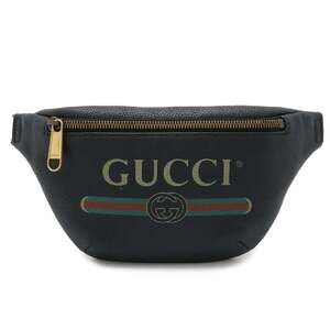 GUCCI Gucci Print Small Belt Bag Sherry Line Waist Pouch Hip Body Leather Bla...